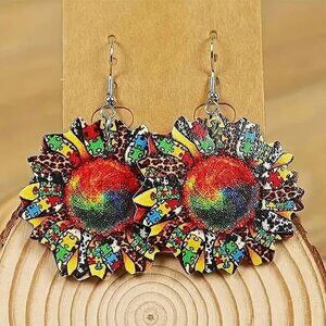 Colorful Leopard Print SUNFLOWER Dangle Earrings